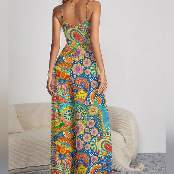 Boho Spaghetti Strap Wide Leg Jumpsuit - Picture 3 of 5